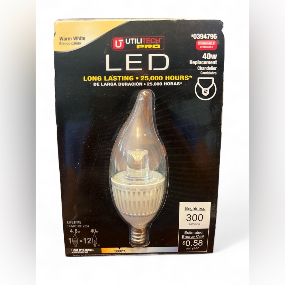 Utilitech 40-Watt EQ Warm White Candelabra Base Dimmable LED Light Bulb